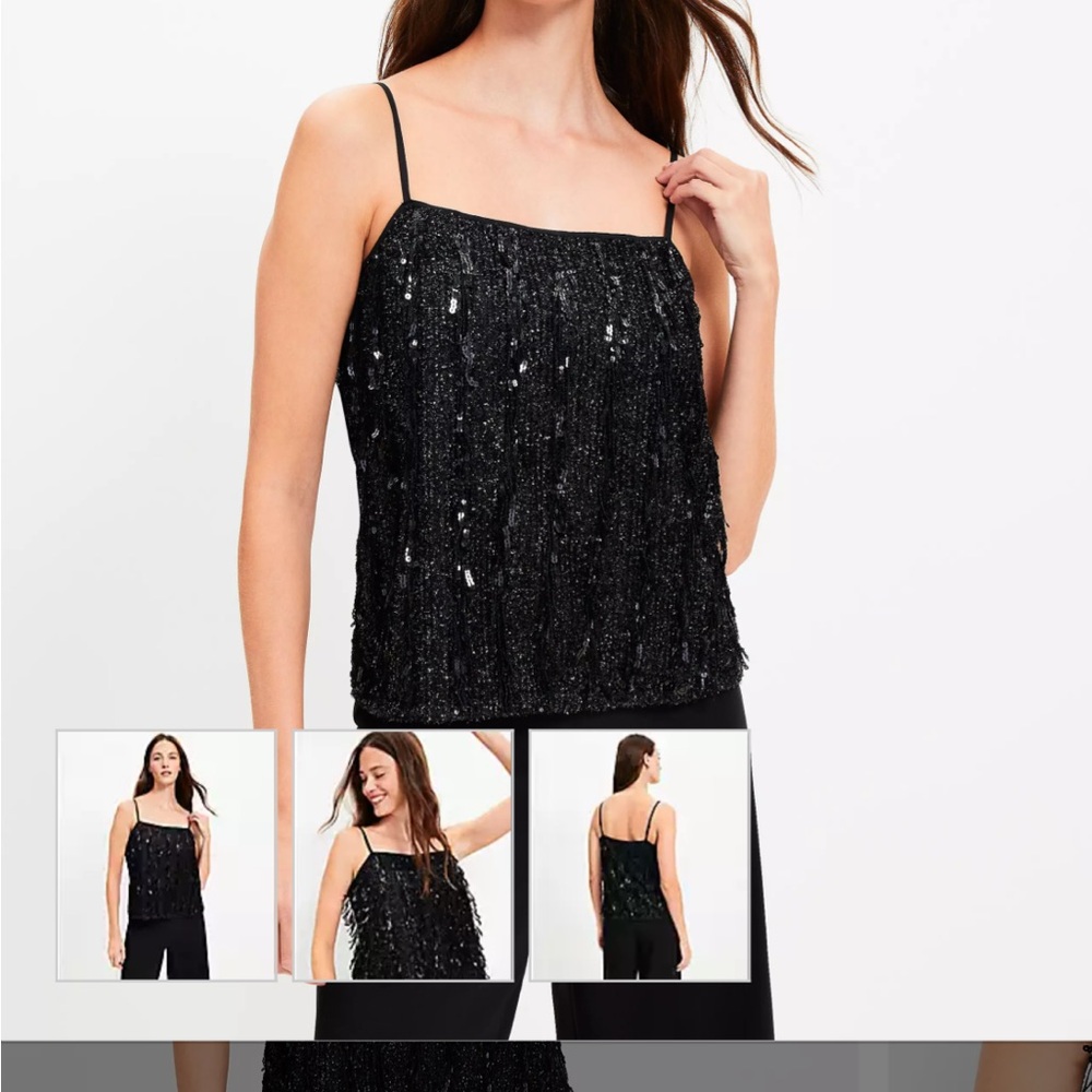 LOFT Sequin Fringe Square Neck Cami Size M